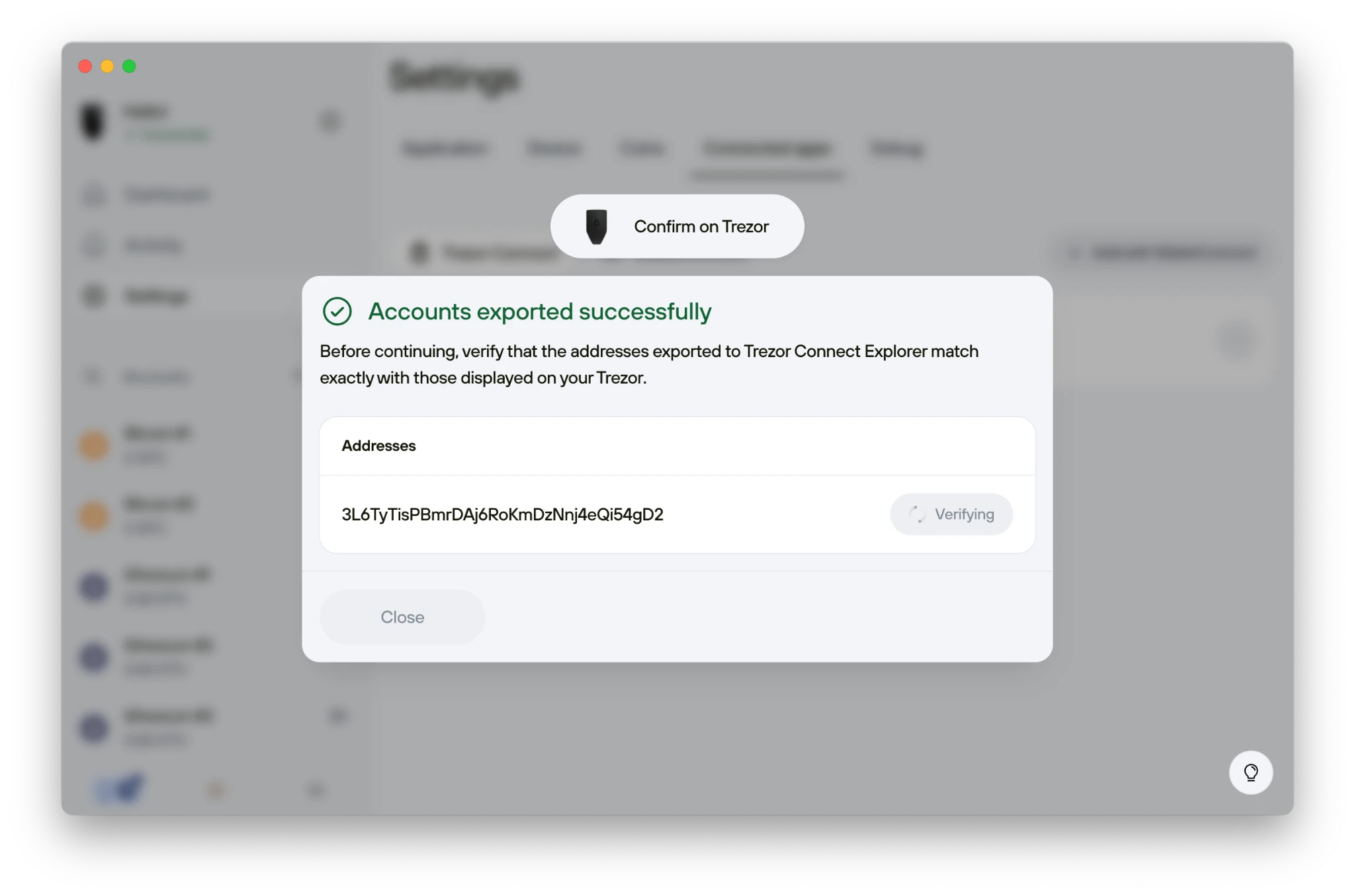 address confirmation prompt in Trezor Suite